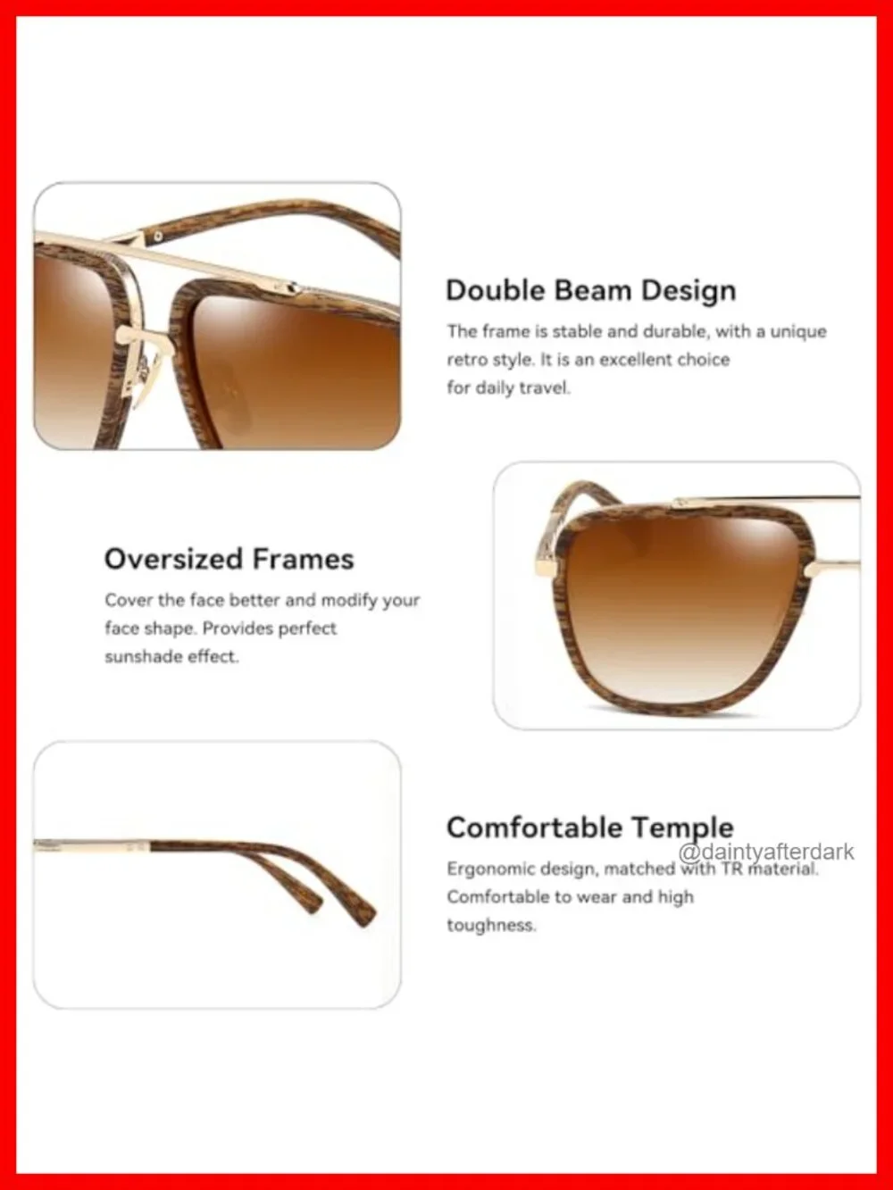 Oversized Square Aviator Sunglasses for Men HD UV400 Metal Frame Retro Shades
